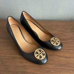 Tory Burch black wedges, worn once.